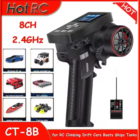 HOTRC CT-8B 8CH RC Transmitter 2.4GHz Radio System CT8B with F-08A Receiver For RC Climbing Drift Ca