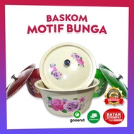 BASKOM PLUS TUTUP 24CM Enamel Kembang Jumbo / Berbagai Ukuran Motif Un