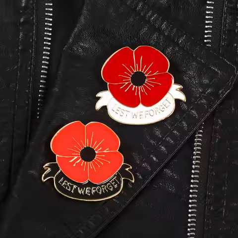 LEST WE FORGET Letters Enamel Pin Red Poppy Rose Flower Brooches Alloy Backpack Shirt Badge Jewelry 
