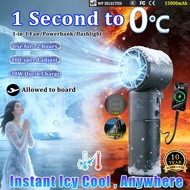 ❄️0°C ice Wind🌊15000mAh kipas mini Portable Handheld Fan Bladeless Mini Fan Recharable 100 Level Adj