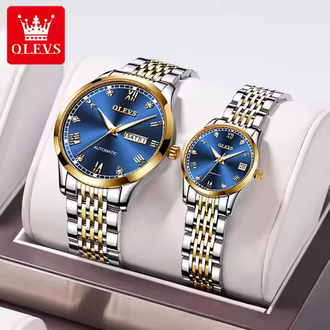 Couple Watch OLEVS Original OLEVS Couple Watch His Hers Watch Sets Waterproof Lover's Wristwatch Gif