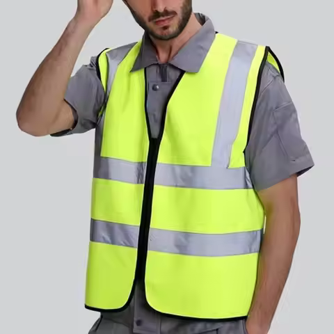 Durable High Visibility Safety Vest Front Reflective Strips Zipper Work Vest Security Guard Vest Con