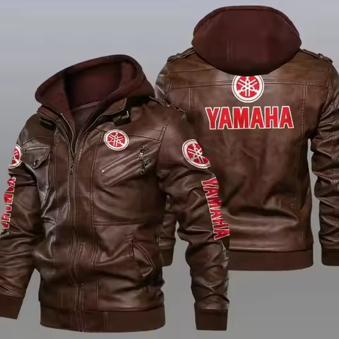 Yamaha printed windproof black leather jacket, brown leather jacket, racing suit, artificial leather