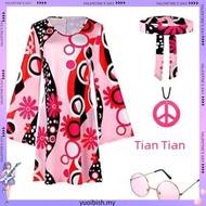 Hippie Costume 60s 70s Women Disco Dress Halloween Boho Flared Hippie Dress with Headband
