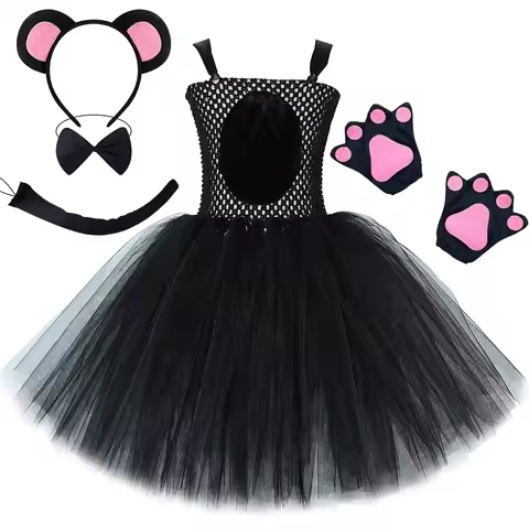 Black Mouse Costumes for Baby Girls Animal Rat Ballet Tutus Dress for Kids Halloween Birthday Outfit