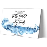 Psalm 23 2-3 Scripture Poster Bible Verse Wall Art Print Giclee Canvas Printing Horizontal Pictures 
