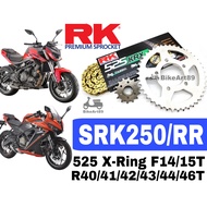 RK Sprocket Set QJMOTO SRK250/RR RK525 KRX X-Ring Rivet Black / Gold Chain Rantai Hitam Emas XRing R