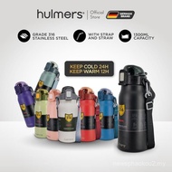 Hulmers - 1.3L Stainless Steel 316 Thermos Flask With Strap Vacuum Flask With Straw