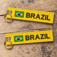 GANTUNGAN Brazil England France Argentina Flag Embroidered Keychain