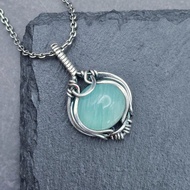 天河石 造舊銀線吊墜 金屬繞線