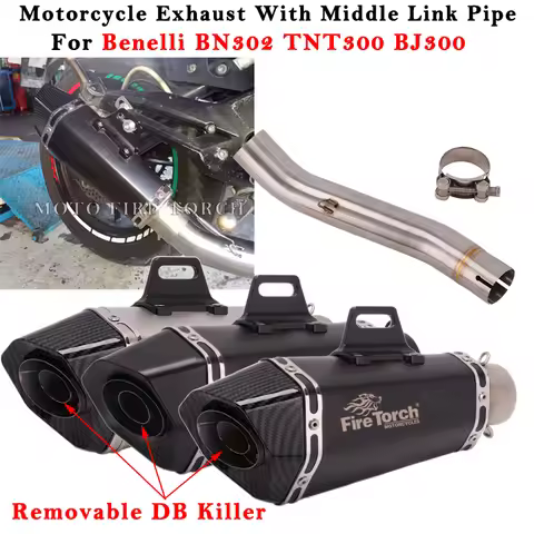 Motorcycle Exhaust Escape System Modified Muffler With Middle Link Pipe DB Killer Slip On For Benell
