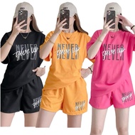 Terno Tshirt Shorts NEVER GIVE UP Small to xLarge with Pockets waffle Fabric