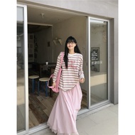 airport outfit women casual outfit for women spring outfit women Korean Style Lazy Pink Striped Lett