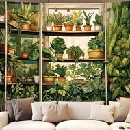 Plant Tapestry Green Plant Tapestry Wall Hanging Retro Plant Wooden Shelf Tapestry Suitable for Bedr
