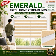 [VINZOLA] EMERALD VOL.2 HONEY CREAM Korea Zebra Blinds | Semi Blackout | W2FT–8FT H6FT–9FT | Langsir