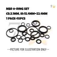 10PCS / NITRILE / BUNA O-RING SETS CS-3.1MM ID-15.4MM~22.4MM NBR O/R (G016-G023)
