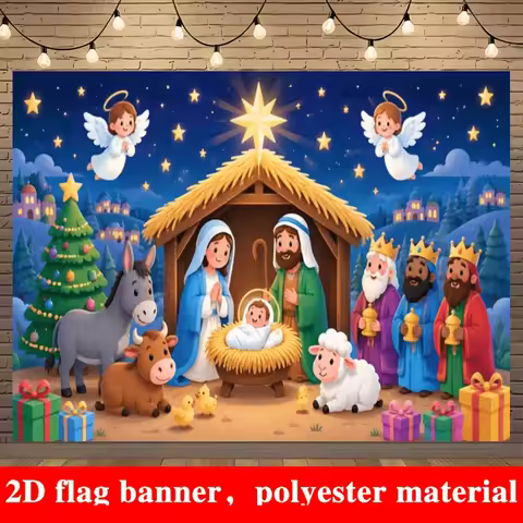 One 2D flag - background cloth with the theme of the birth of Jesus Christ during Christmas