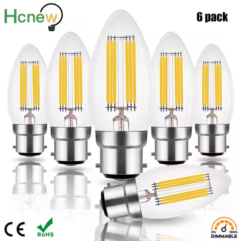 LED Candle Filament Light Bulb 6W B22 C35 Dimmable Bayonet Vintage Edison Warm White 2700K Cold 6000