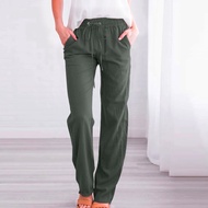Sweat Pants Women Casualsummer Women's Cotton Linen Drawst Loose We-Leg Pants Hot Sale Long Trousers With Pocket