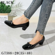 Sqaure toe black shoes for women 2 inch glossy leather elegant design G7388-20