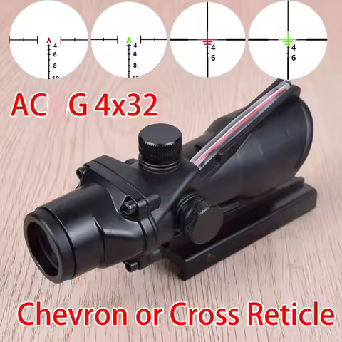 Hunting Riflescope Chevron Cross Trijic ACG 4X32 Fiber Optical Scope Red Green Illuminated Tactical 