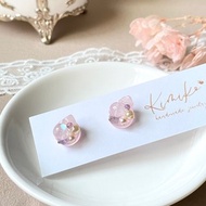 【玫瑰金不鏽鋼耳針】天然石月光寶盒造型耳環・粉嫩晶透天然石設