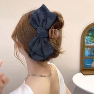 Produk baru # Haruse acc/suncetblue klip rambut gaya Jepun denim dengan dua lapisan reben warna ambe