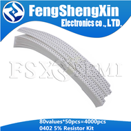 80values X50pcs=4000pcs 0402 5% SMD Resistor Kit Assorted Kit 10ohm-1M ohm 10R 100R 10K Sample Kit