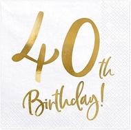 Party Deco Napkins for Birthday - 40th Birthday - 40th Birthday with Gold Letter, 33 x 33 cm - Birth
