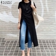 ZANZEA Official Store เสื้อแขนสั้นผู้หญิง เสื้อตัวยาวผญ สไตล์เกาหลี