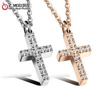 Z.MO Titanium Steel House Women Necklace Stainless Girls Rose Gold Plated Rhinestone Cross Religious