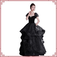 Banquet Black Off Shoulder Sequins Glitter Evening Dress For Women 2024 Luxury High-End New Glamorou