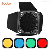 Godox ชุดประตูโรงนาประตูโรงนา BD-04พร้อมตารางรังผึ้งกรองสีเจล4ตัวสำหรับเปลี่ยนแผ่นสะท้อนมาตรฐาน7นิ้ว SK400II SL150II SL60W GODOX ไฟสตูดิโอภาพนิ่ง