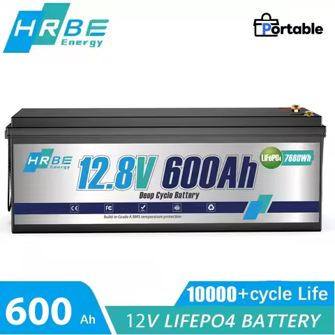HRBEEnergy 12V 600AH LiFePO4 Battery Pack RV Batteries For Marine Solar Trolling Motor Motorhome Cam