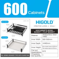 HIGOLD 600mm Kitchen Pull Out Dish Rack 800mm / 900mm 304 Stainless Steel Dish Storage Rack Kitchen