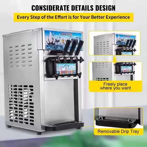 Sihao Commercial Ice Cream freezer Machine 3-flavor Yogurt Maker One-click Clean 18L/H LCD Display n