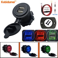 Kebidumei 12V-24V Dual USB Car Charger 5V 4.2A Output With LED Light Power Adaptor With 60CM Wire For Car Motorcycle