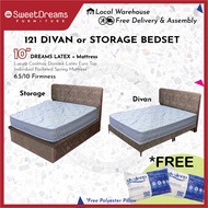 121 Storage/Divan Bed | Frame + 10" Latex + Pocketed Spring Mattress Bedset Package