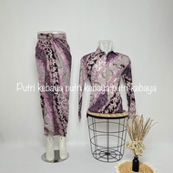 KEMEJA Batik Couple Shirt Couple Long Sleeve Shirt and Wrap Skirt Soft Polyester Material - Motif CM