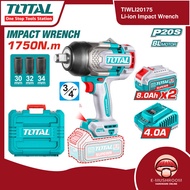 Total TIWLI20175 P20S 20V Li-ion Brushless 3/4" Impact Wrench | 1750Nm | 2×8.0Ah Battery + 4.0A Char
