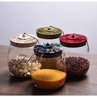 BEING Tableware Glass Flower Cloth Storage Jar 600CC 1,000cc 2,000cc Candy Display Multigrain Tea