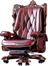 Ergonomic Leather Boss Chair, Business President Seat with Footrest, Curved High Back Cowhide Managerial Executive Chairs, Adjustable Liftable Swivel Office Chair Computer Chair lofty ambition