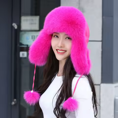 Winter Hat 100% Real Fox Fur Hats Women's Caps Russian Ushanka Aviator Trapper Hat Warm Earflap Furr