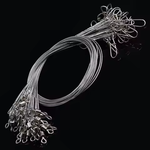 24Pcs Anti Bite Fishing Line Steel Wire Leader With Swivel Double-Lock Snap Accessory Lead Core Leas