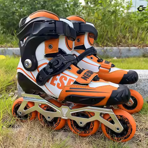 Professional Carbon Fiber Slalom Inline Skates Orange Adult Roller Free Skating Shoes Sliding Patine