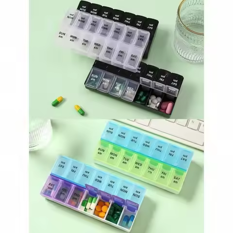 1pc 14-Grid Color Pill Box, Portable One-Week Pill Box Set, Mini Combination Pill Box Packing, Daily