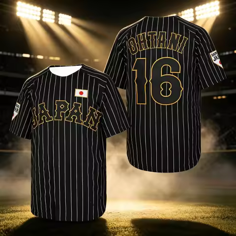 Summer New Baseball Jersey Japan OHTANI 3D Print T-shirt Causal Outdoor Sportswear WHITE Black Strip
