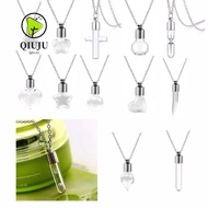 QIUJU Glass Bottle Necklace, Transparent Glass Ashes Holder Wishing Bottle, DIY Fillable Keepsake Me