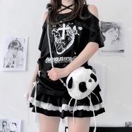Cute Black White Panda Messenger Bag Female Pearl Chain Plush Shoulder Bag Chengdu Panda Base Souven