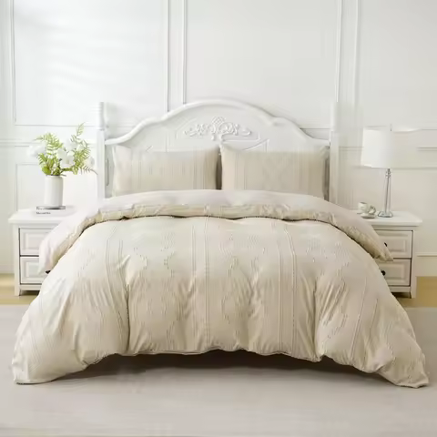 Tufted Duvet Cover Set Twin King, Microfiber Quilt Cover with Zipper, 2/3 Pieces Boho Embroidery Sha